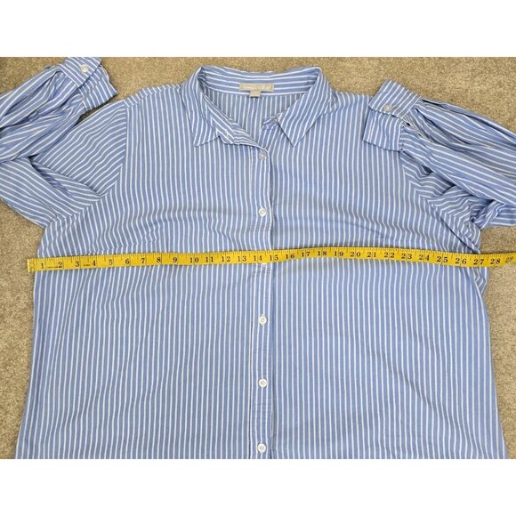 Woman Within Long Sleeve Striped Button Up Shirt 1X (22/24) French Blue White - Picture 6 of 7